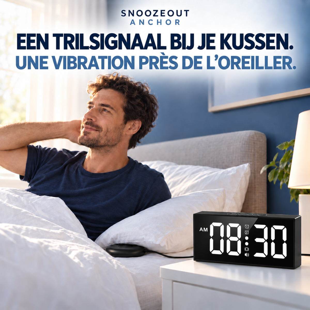 Anchor op het nachtkastje met bedtriller bij het kussen / Anchor sur la table de chevet avec vibreur près de l’oreiller