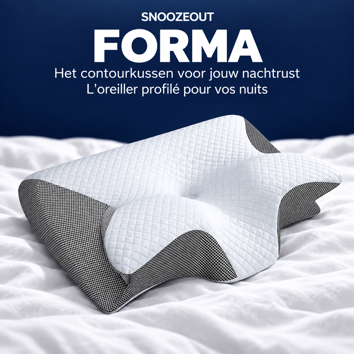 Forma contourkussen met witte hoes en grijze zijkanten / Oreiller profilé Forma avec housse blanche et côtés gris