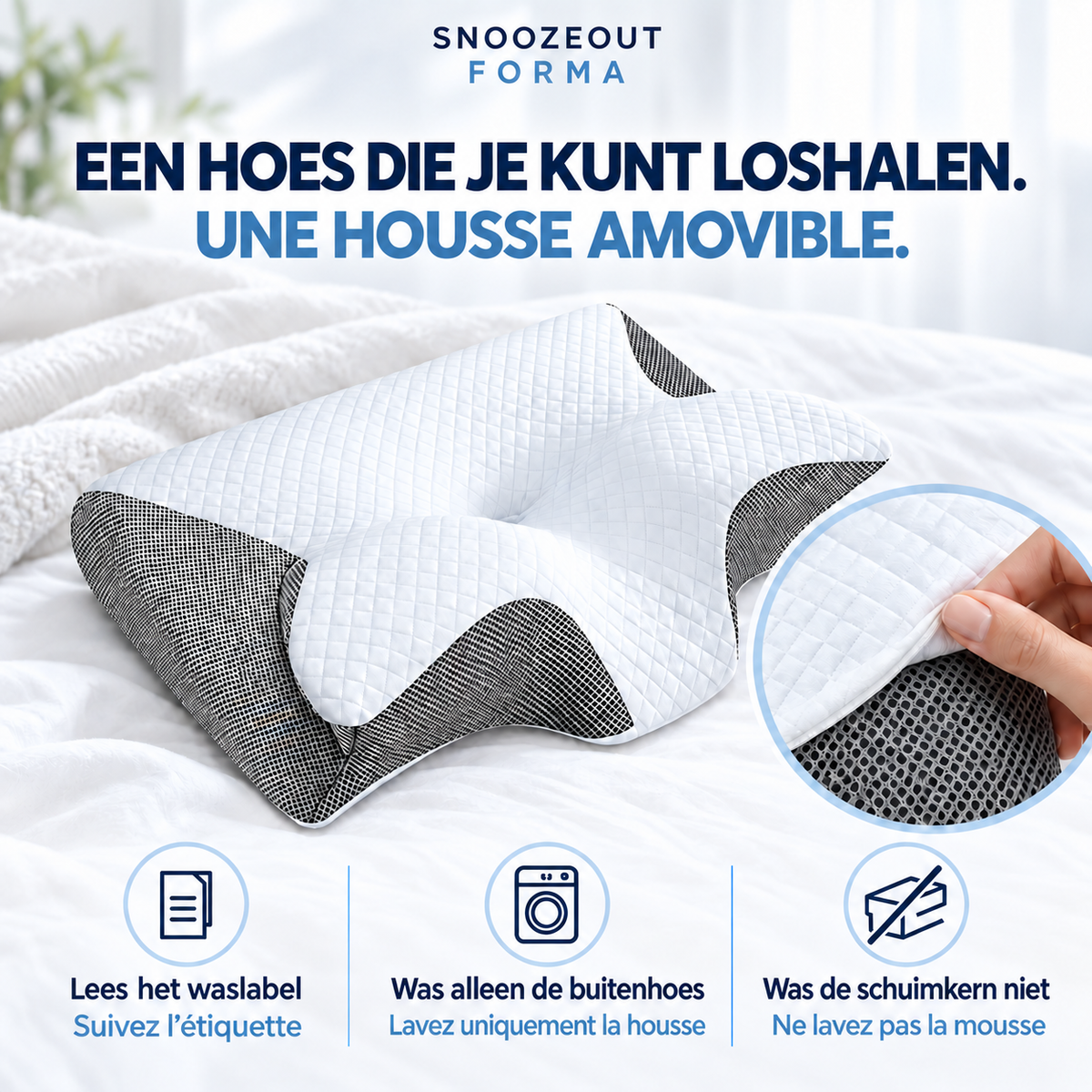 Forma onderhoud: waslabel volgen, buitenhoes wassen en schuimkern niet wassen / Entretien de Forma : suivre l’étiquette, laver la housse et ne pas laver la mousse