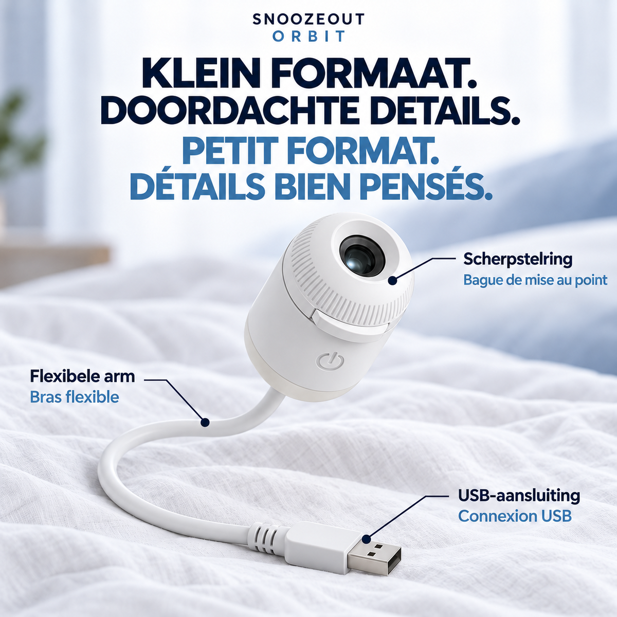 Orbit met scherpstelring, flexibele arm en USB-aansluiting / Orbit avec bague de mise au point, bras flexible et connexion USB